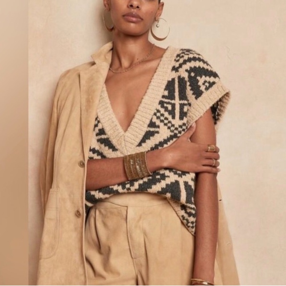 Banana Republic Heritage Oversized Sweater Vest Latte Cream Southwestern XL/XXL